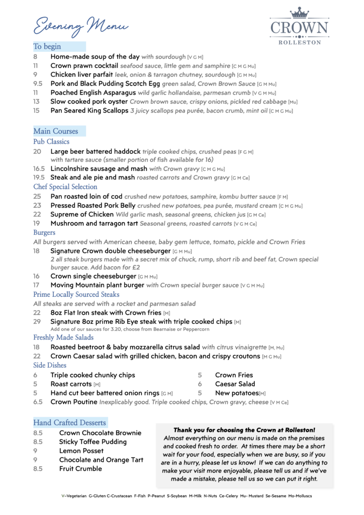 Evening Menu